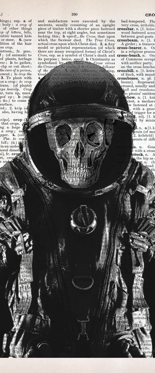 Astronaut Skull - Gothic Collage Art Print on Large Real English Dictionary Vintage Book Page by Jakub DK - JAKUB D KRZEWNIAK