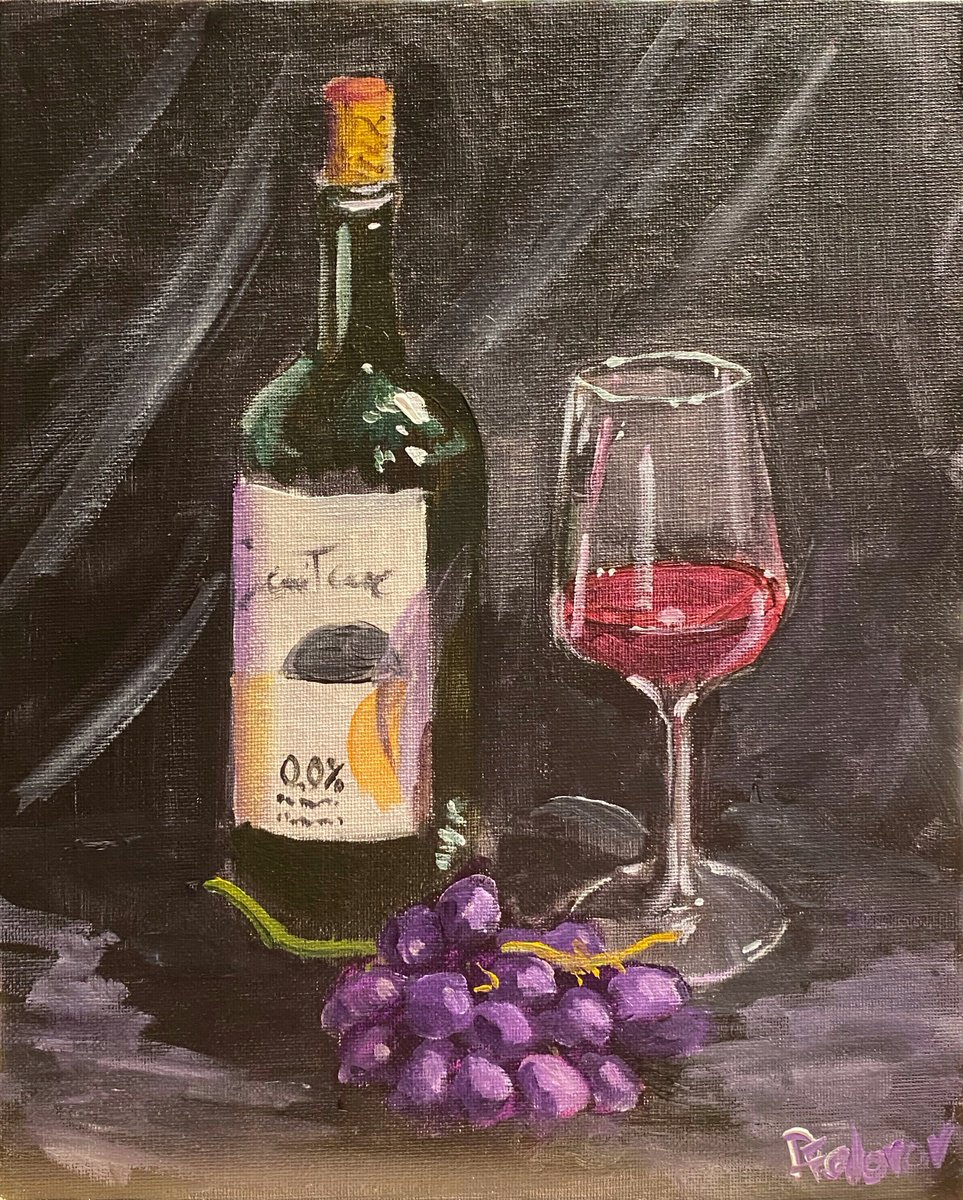 Impressionistic Still Life Acrylic Painting By Dmitry Fedorov, 9 X 12, Still Life With Wine, Original Artwork