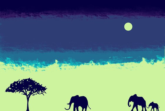 Elephants at Hazy Sunset africa animal elephant print