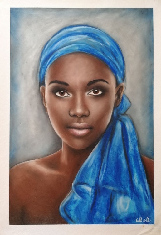 African Woman Original Oil Pastel Portrait Pai Artfinder