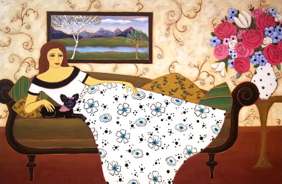 Woman with Ivory Gown and Landscape