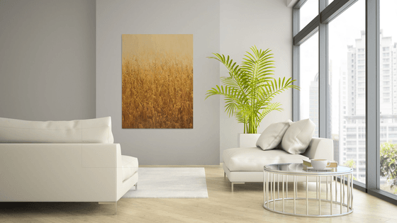 Sunlit Field - Modern Textured Wheat Nature Abstract