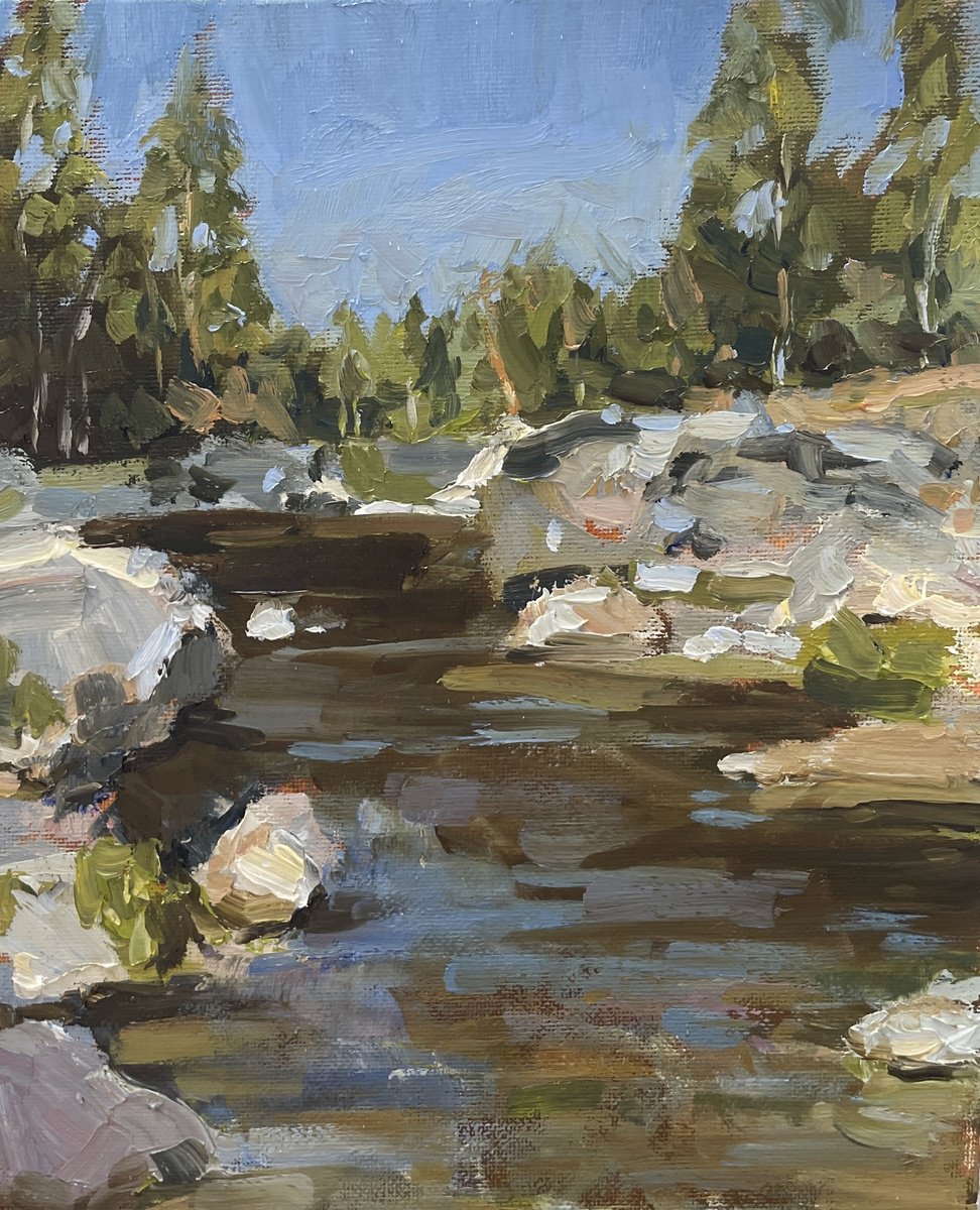 Impressionistic Landscape Oil Painting By Kate Sosonna, 8 X 10", Forest River, Original Artwork