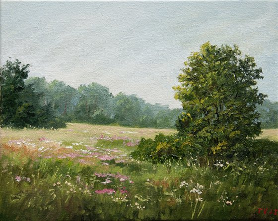 Summer Day. Oil Painting. Country Landscape. Original Art 8 x 10