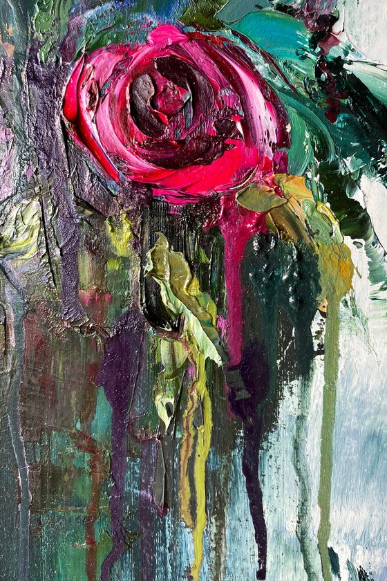 Red Rose Palette Knife Art