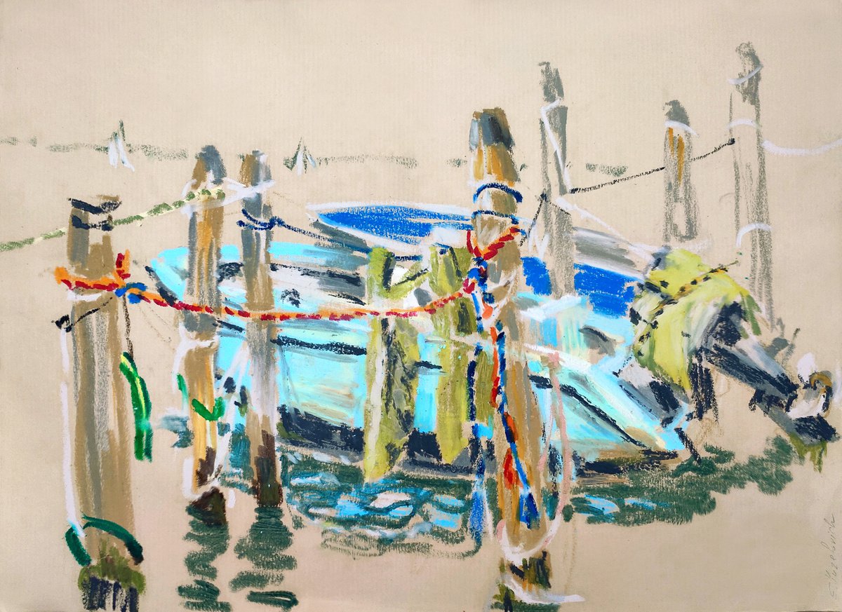 Impressionistic Pastel Drawing , Colorful Boats, Venice By Elena Yuzefovich, 16 X 12, Artwork For Sale On Artfinder