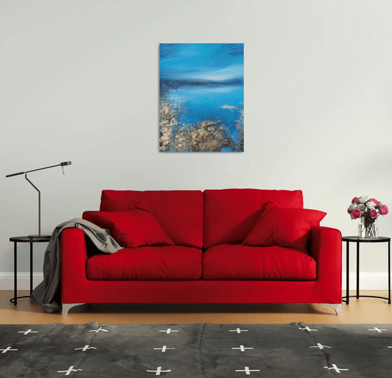 A XL large original modern semi-abstract painting "Blue Lagoon"