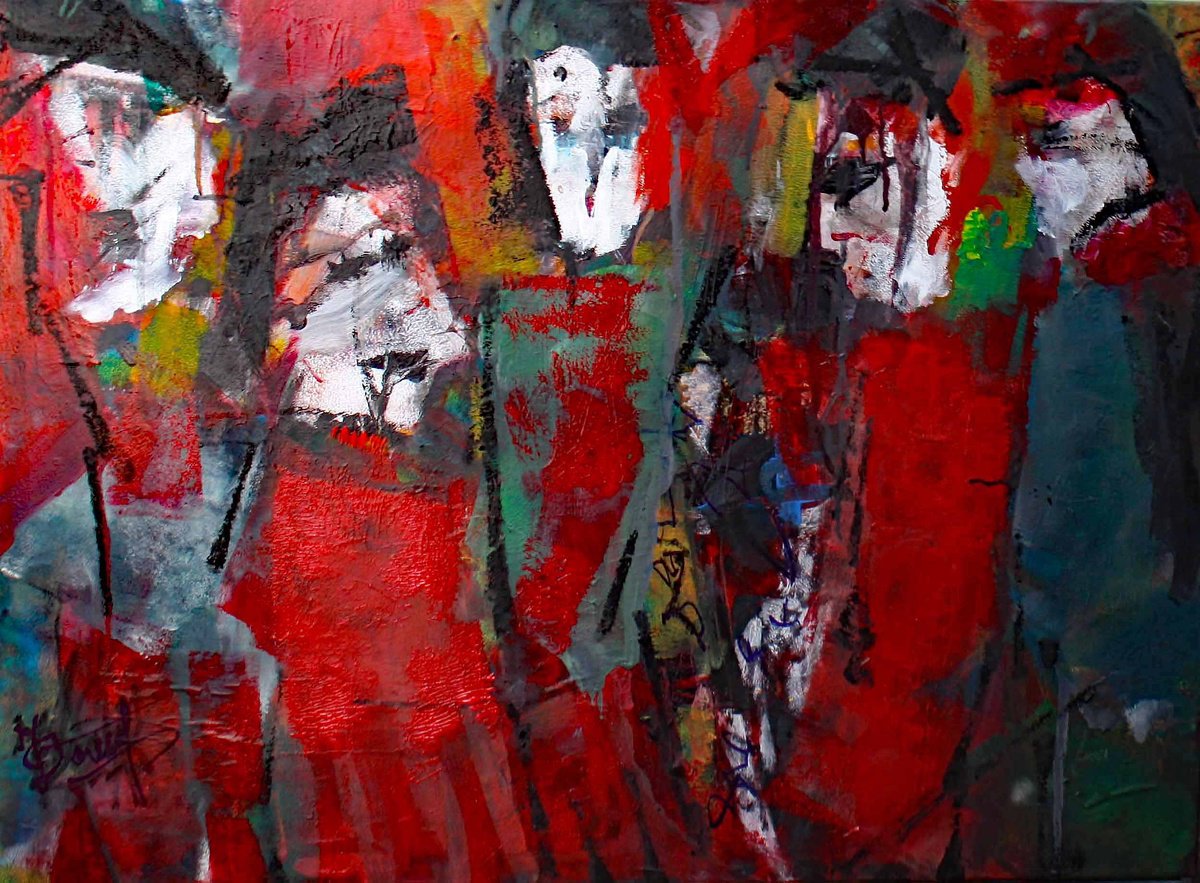 Expressive Portrait Painting By Jacques Donneaud, 31 X 24, Carnaval Graffitis, Original Artwork