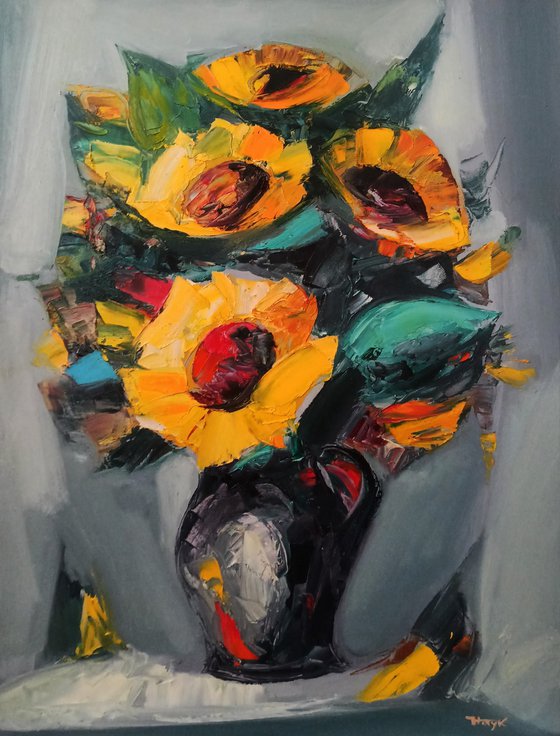 Sunflowers(70x50cm, oil painting,  ready to hang)
