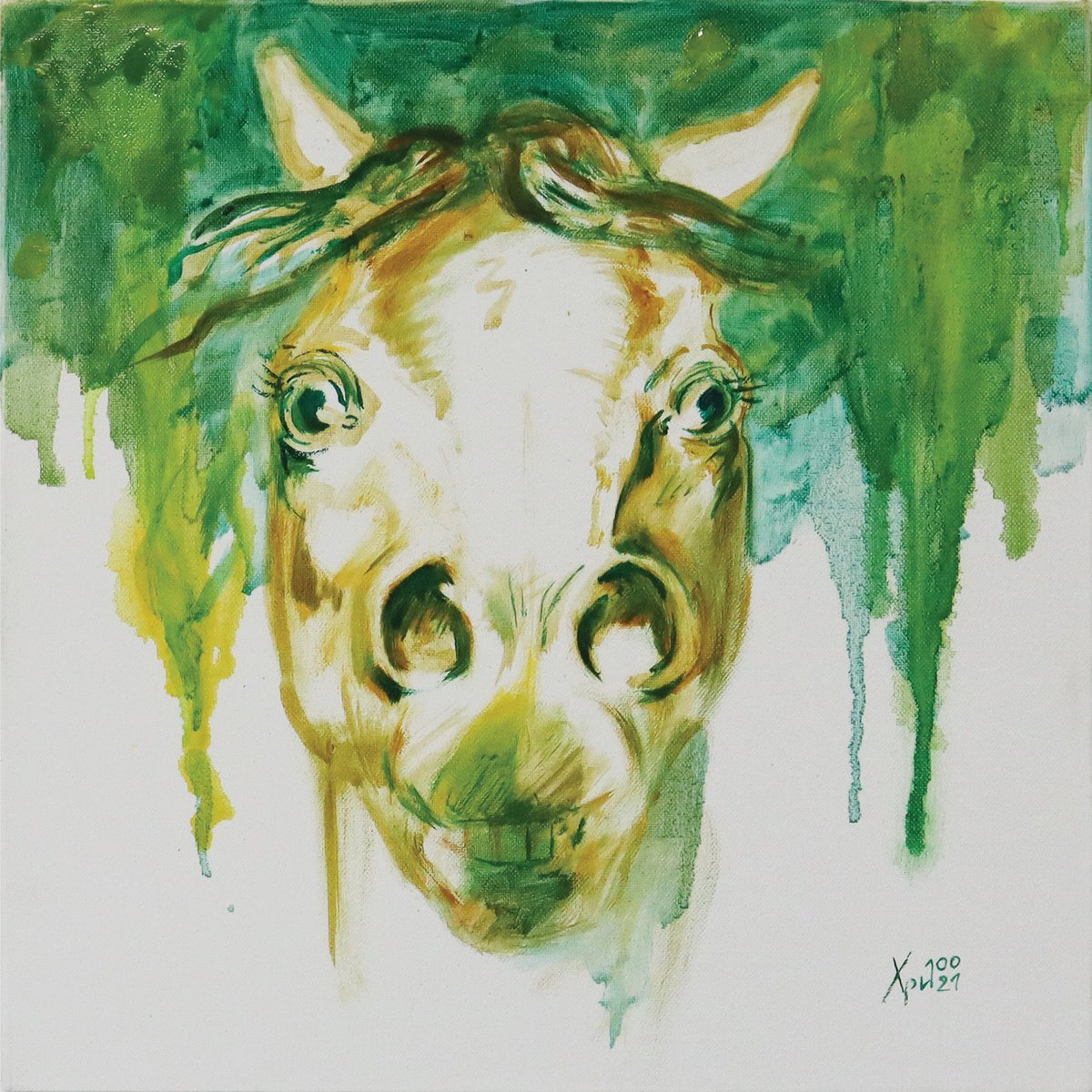 Impressionistic Animal Oil Painting By Hristo Hristov, 12 X 12, In The Open Ii, Original Artwork