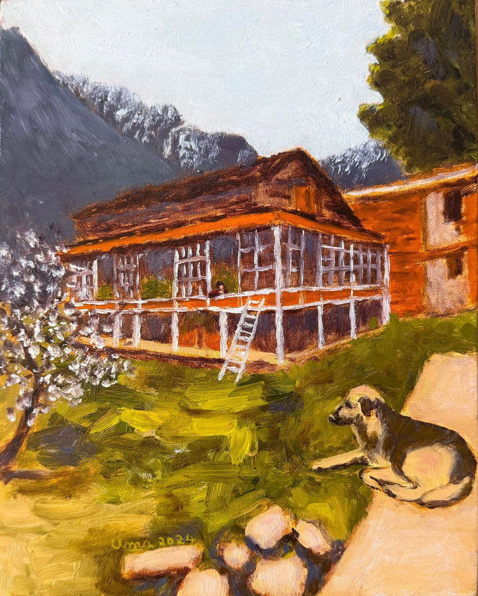 Impressionistic Cityscapes Oil Painting By Uma Krishnamoorthy, 8 X 10", Rustic Wooden House, Original Artwork