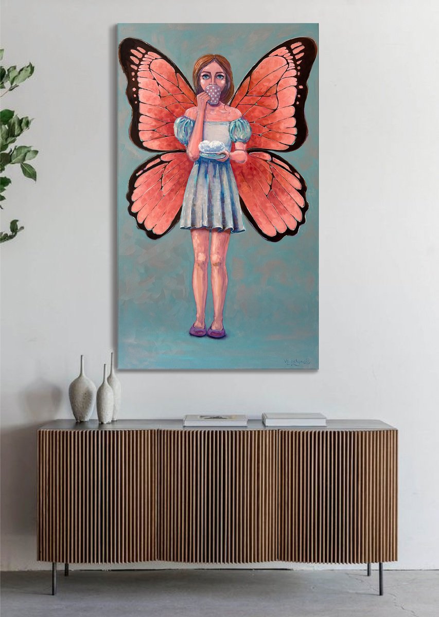 She has wings. Original surrealistic oil painting. XXL by Mary Voloshyna