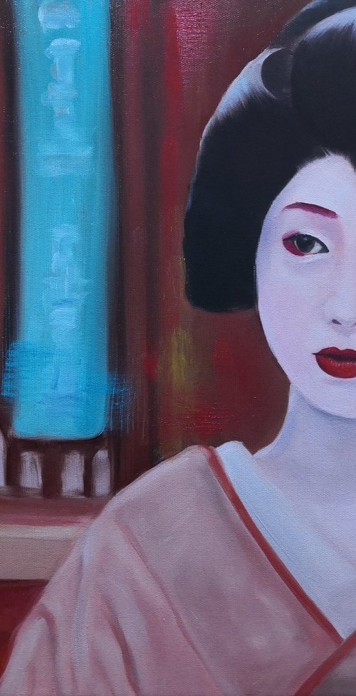 Amazement in her eyes, Portrait of Geisha in kimono number 8 by Jane Lantsman