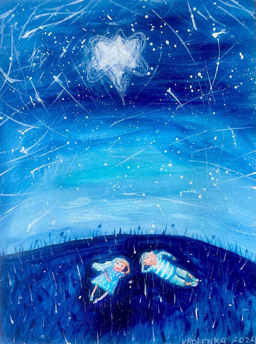 Portrait Acrylic Painting By Alexandra Krasuska, 9 X 13, Under Lucky Stars, Original Artwork