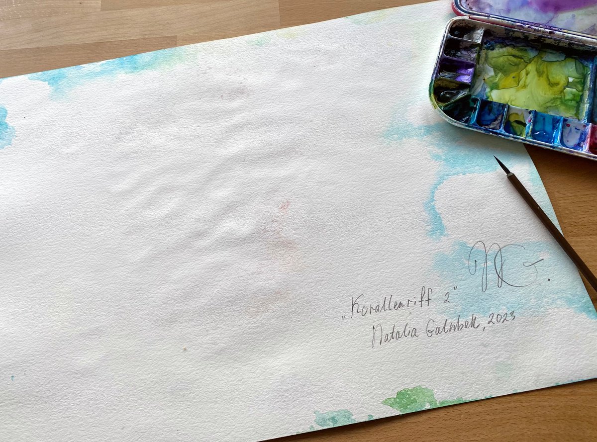 Impressionistic Landscape Watercolour By Natalia Galnbek, 19 X 14", Coral Reef, Original Artwork