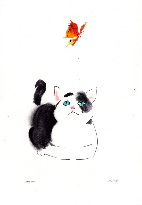 Kitten and butterfly