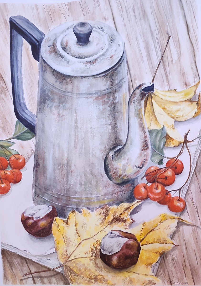 Still life with chestnut. Original artwork by Svetlana Vorobyeva by Svetlana Vorobyeva