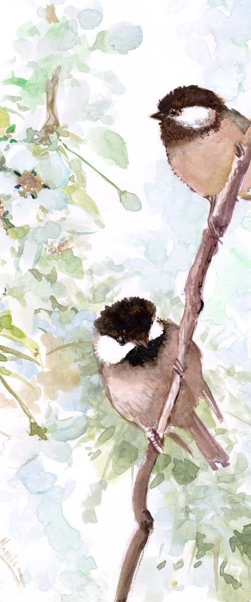 Chickadees on a Spring Tree by Suren Nersisyan