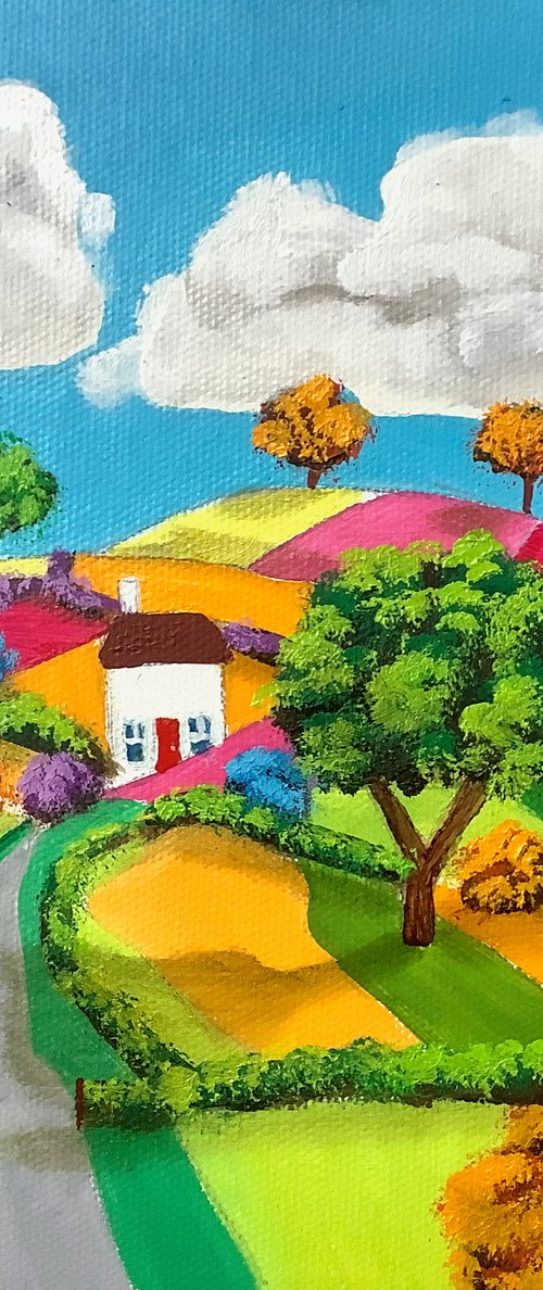 Small naive art landscape by Gordon Bruce