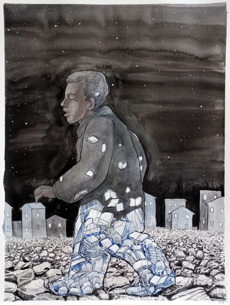 Illustrative Portrait Drawing By Paolo Beneforti, 12 X 16", Keep Going, Original Artwork