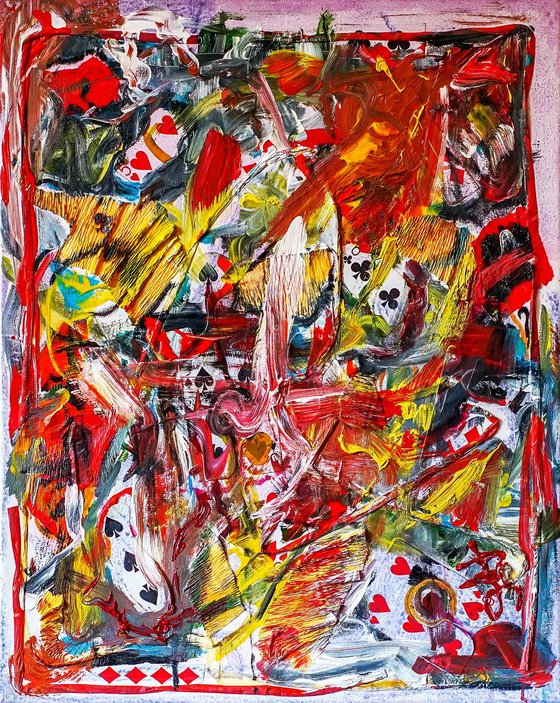 -Playing Cards Abstract- Colorful Abstract Expressive Mixed-media Painting by Retne