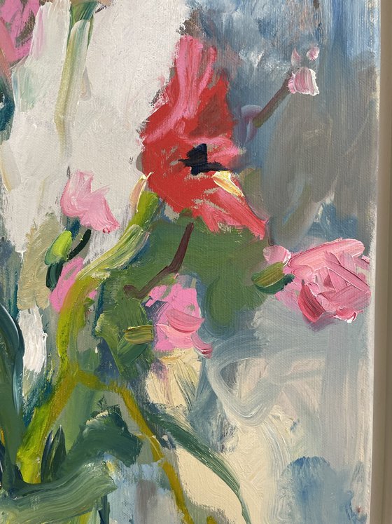 Spring flowers in a glass vase