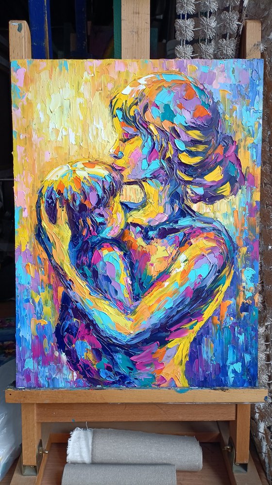 Mother's tenderness - oil painting, mother's love, love, mother, baby, mom and baby, people oil painting, child