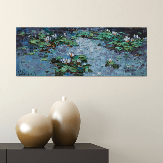 White water lilies Original Oil painting