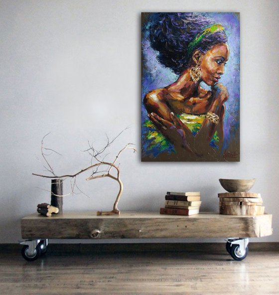 African woman, portrait, painting original