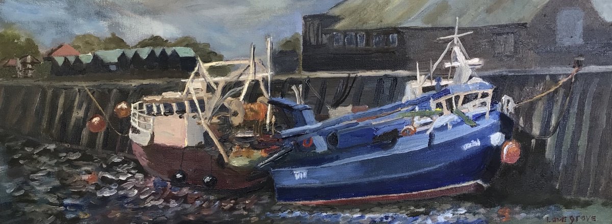 Impressionistic Landscape Oil Painting By Julian Lovegrove Art, 20 X 8", Whitstable Harbour., Original Artwork