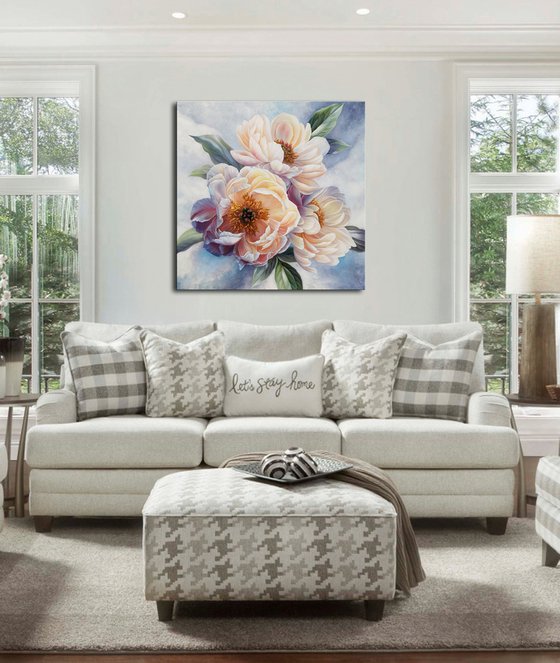 "Beauty of peonies", floral painting