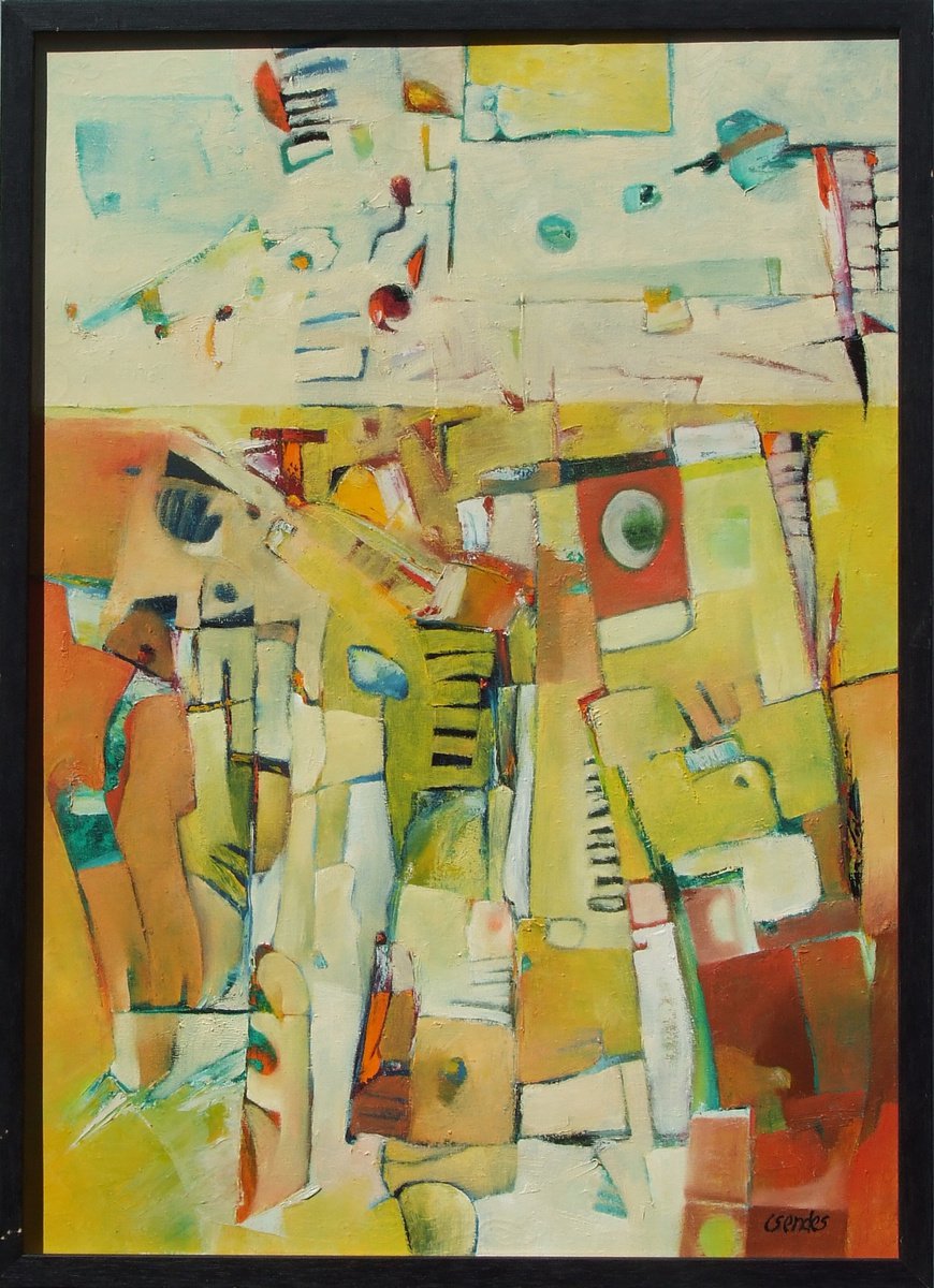 Expressive Abstract Oil Painting By Csaba Csendes, 20 X 28, Come Rain, Come Shine, Original Artwork