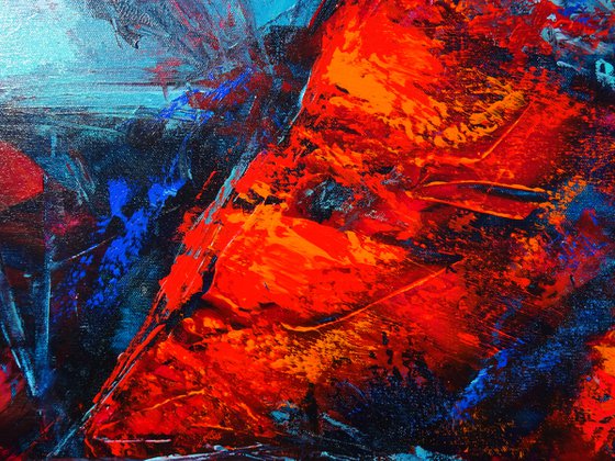 MOMENTS IN TIME III. Teal, Blue, Aqua, Navy, Red Contemporary Abstract Painting with Texture