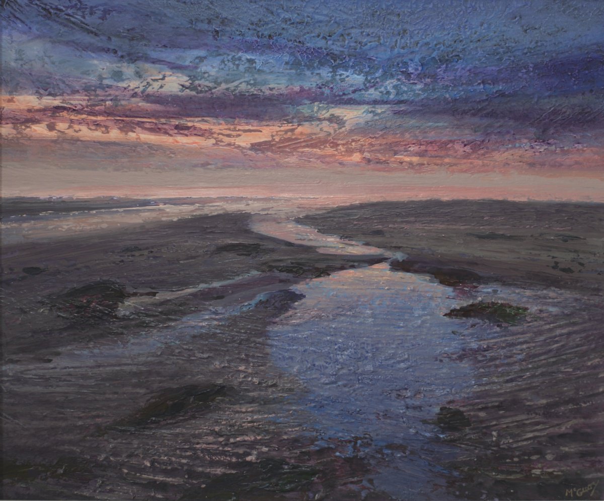 Expressive Landscape Acrylic Painting By Kevan Mcginty, 31 X 27", Twilight Sky, Rigg Bay, Original Artwork