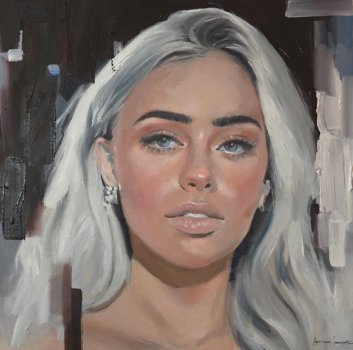 Impressionistic Portrait Oil Painting By Artem Grunyka, 18 X 18, Luna, Original Artwork