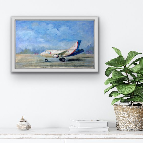 Landscape with the airplane on runway