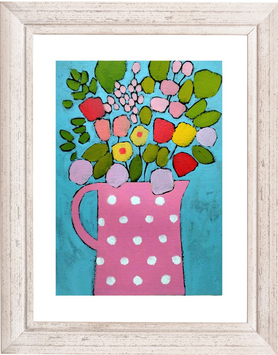 Flowers from the Garden in a Polka Dot Jug by Jan Rippingham