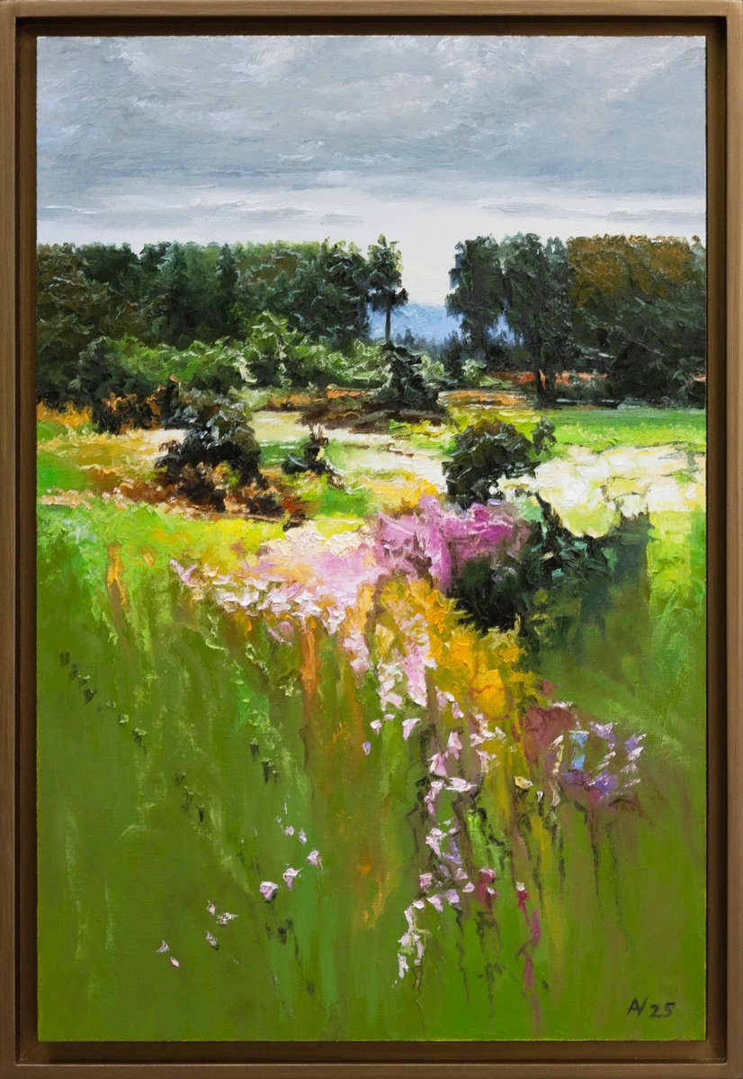 Impressionistic Landscape Oil Painting By Oleksii Vylusk, 17 X 25", Wildflowers 14, Original Artwork