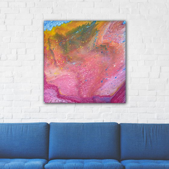 "Cosmic Bubblescape" - Original Abstract PMS Fluid Acrylic Painting on Deep Canvas - 30 x 30 inches