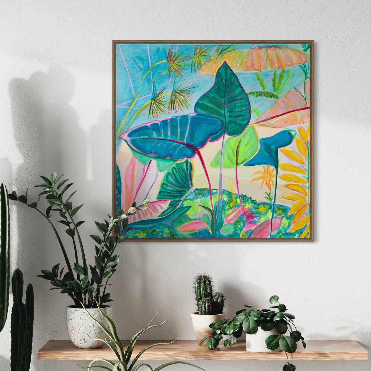 Organic Botanical Acrylic Painting By Kathryn Sillince, 24 X 24", Inside Dundee Glasshouse, Original Artwork