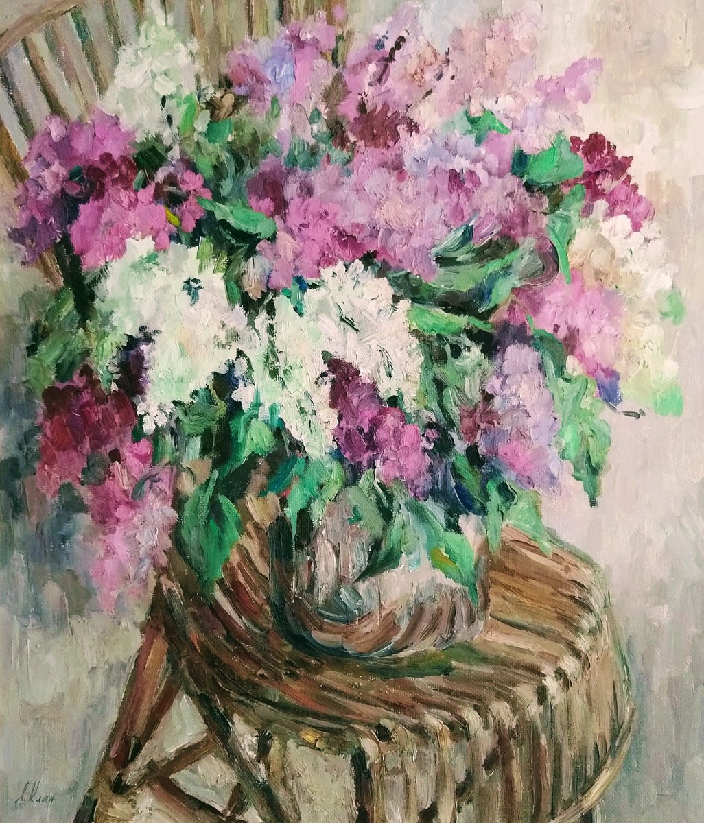 Impressionistic Still Life Oil Painting By Elena Klyan, 24 X 28, Lilac. Original Oil From Usa, Original Artwork