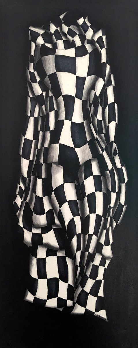 Geometric Abstract Painting By Massimo Castronuovo, 16 X 39", Draping, Original Artwork