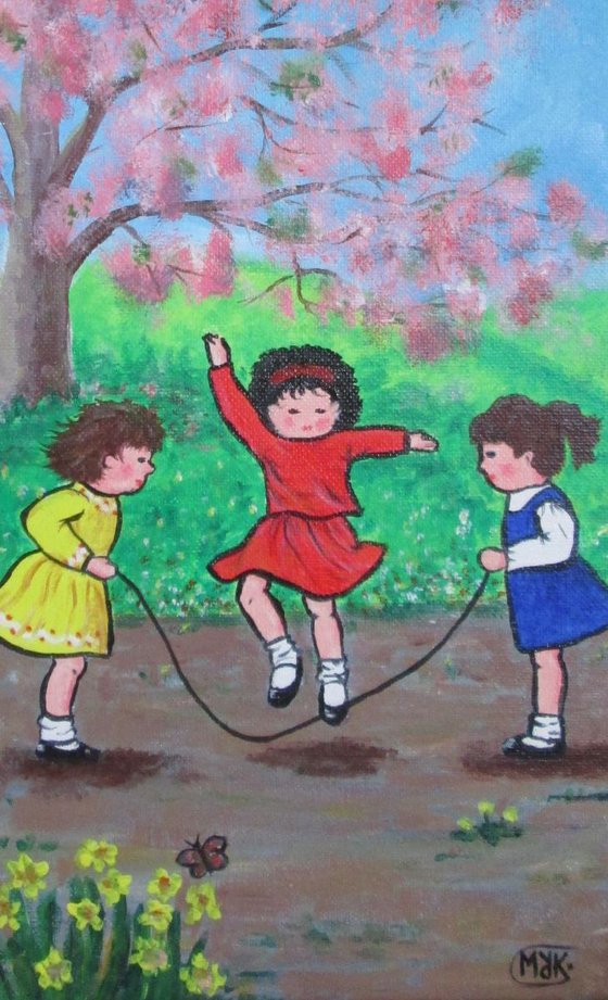 Little Girls playing in the Spring