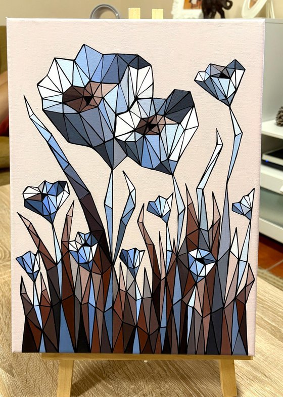 STAINED GLASS BLUE CORNFLOWERS