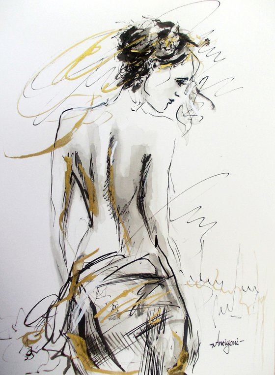 Woman  ink drawing series-Figurative drawing on paper