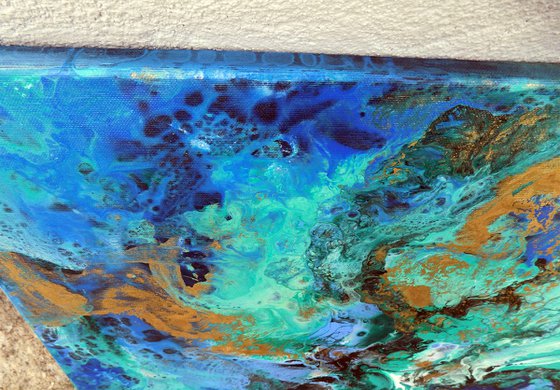 Modern abstract art blue green gold metallic painting ocean colors - Shimmer of the ocean