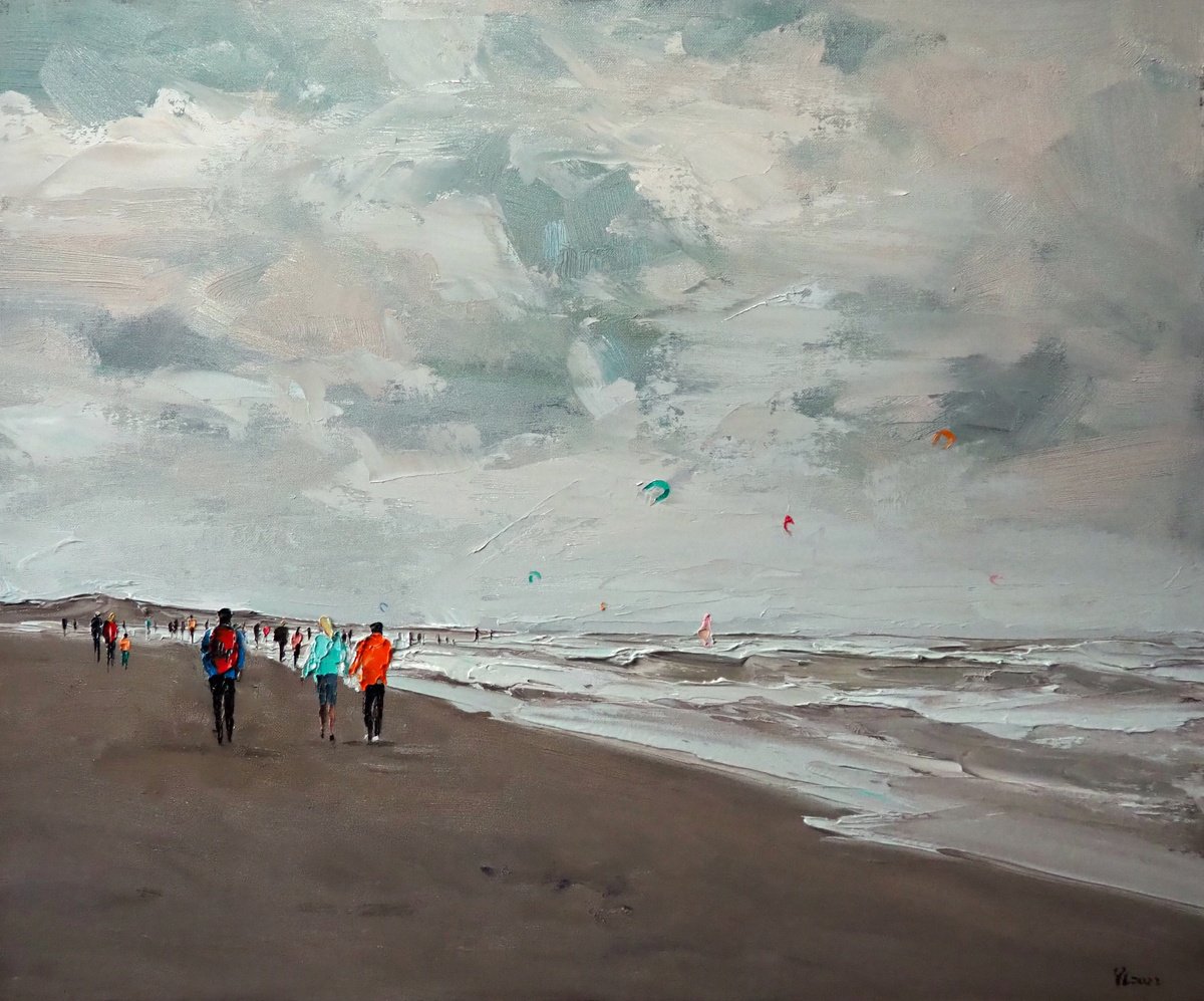 Impressionistic Landscape Oil Painting By Yuanyuan Liu, 26 X 21", On The Beach, Original Artwork