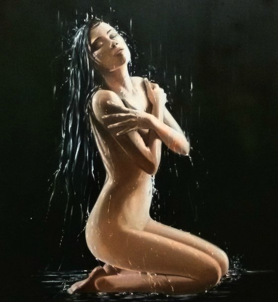Fresh water - nude - portrait - woman - original painting