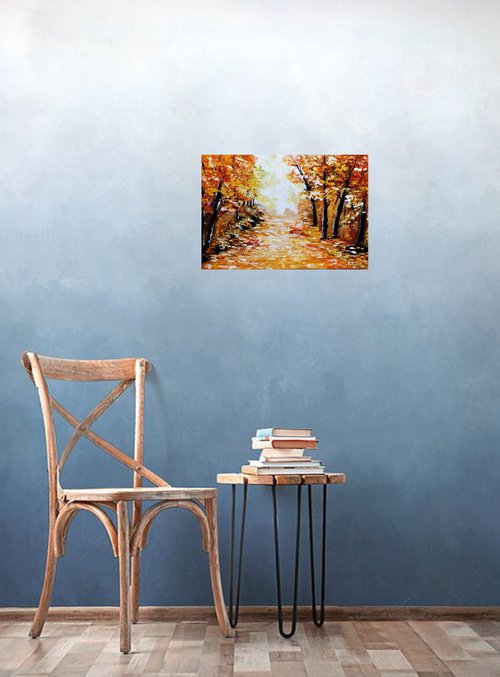 Autumn, original landscape oil painting, gift idea, bedroom painting by Nataliia Plakhotnyk