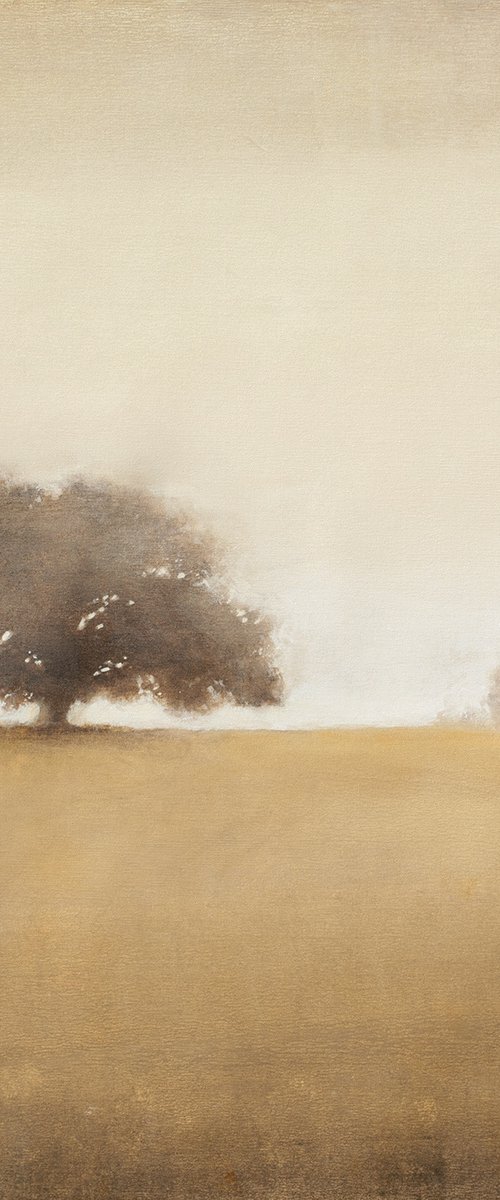 Summer Oaks 220322, earth tones tonal landscape with trees by Don Bishop